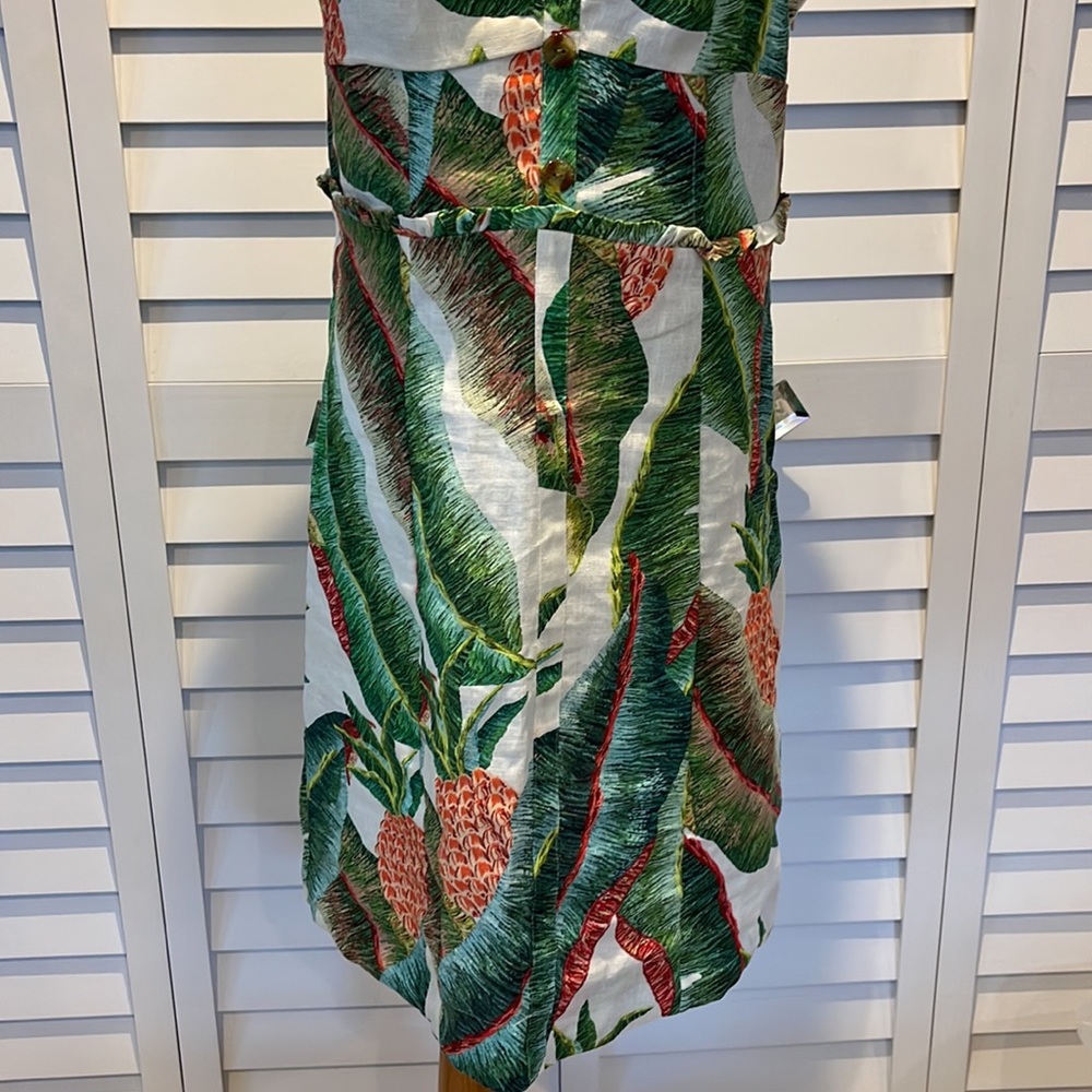 Farm Rio NWOT Forest Palm Linen Dress with adjustable Straps & Rushed back. - Picture 7 of 16